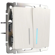 Изображение Выключатель двухклавишный проходной с подсветкой (перламутровый рифленый) W1122113