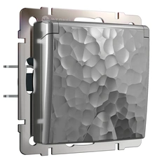 Изображение Розетка влагозащищенная с заземлением с крышкой и шторками Hammer (серебряный) W1271206